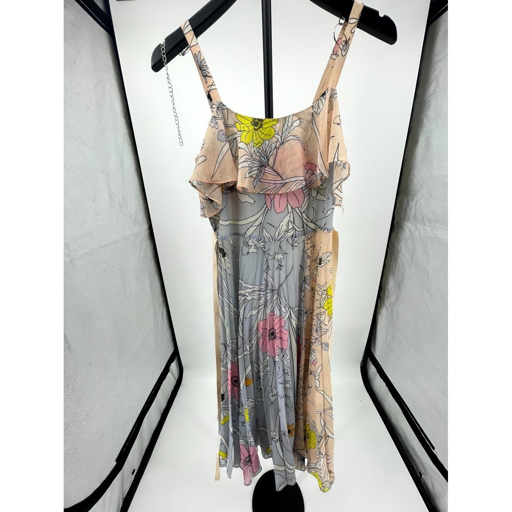 Topshop Ruffle Floral Bohemian Midi Dress Womens 4 Multicolor Pastel Pleated